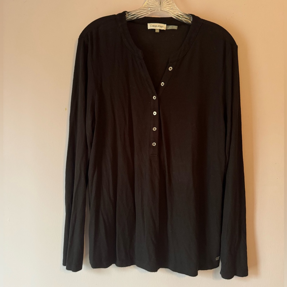 Calvin Klein Ribbed Black Long Sleeve Henley
